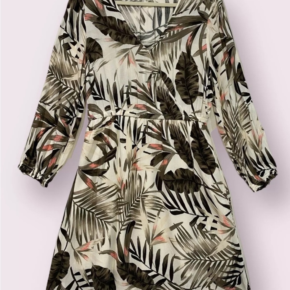 Old Navy Tropical Palm Print Long Sleeve Dress Women’s Size Small Casual…